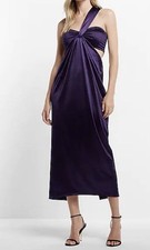 Express Women’s S Satin Midi Dress Purple One Shoulder Front Twist Lined NWT