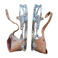 Antique Barney  Berry Ice Skates Engraved Nickel w/ Bag Leather Straps
