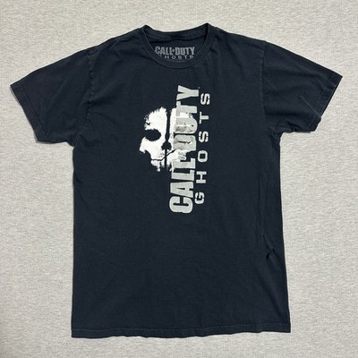 Call of Duty Ghosts Skull Graphic Tee Black Large 2013 Activision Gaming Faded