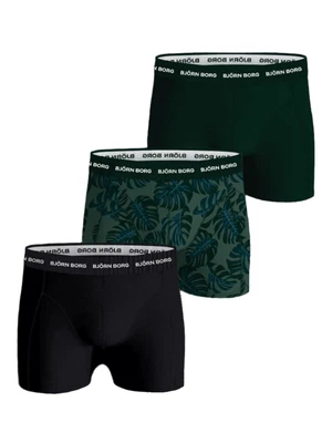 BJORN BORG Björn Borg 3 Pack Cotton Stretch Boxers - Black/Green/Green Print