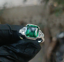 2Ct Emerald Cut Lab Created Green Emerald Engagement Ring 14K White Gold Plated