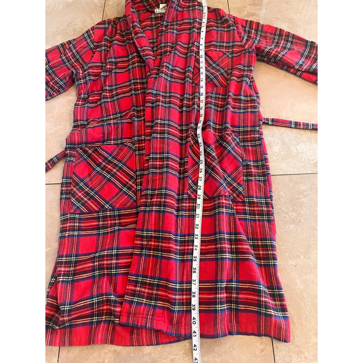 Vtg LL Bean Flannel Plaid Robe House Lounge Cotton Red Scotch Old