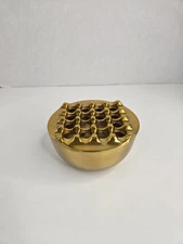 16 Hole Cigar Ashtray Gold Brass Finish Round 5.5" Grid Round Art Deco