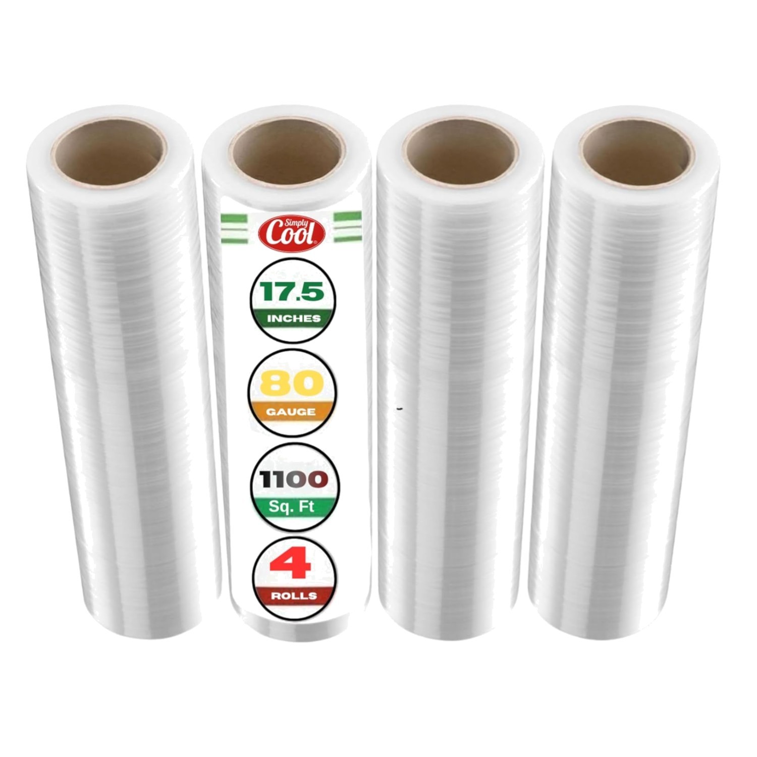 Durable 4-Pack Stretch Wrap - 17.5" Clear Industrial Film for Moving Supplies