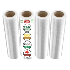 Durable 4-Pack Stretch Wrap - 17.5" Clear Industrial Film for Moving Supplies