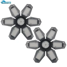 2Pcs Folding LED Garage Ceiling Lights with 6 Adjustable Panels for Workshop