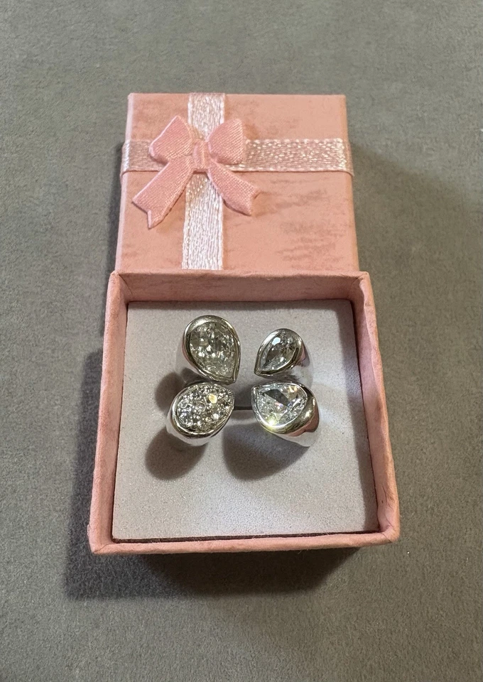 Anello Argento 925 Con Zirconi Taglio A Goccia 12.8 GR 16.5 MM - Immagine 2 di 4