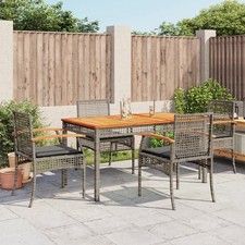 5 Piece Patio Dining Set with Cushions Gray Poly Rattan