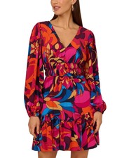 Adrianna by Adrianna Papell Women's Floral-Print Smocked-Waist Dress-Berry-2