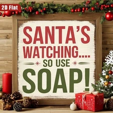 Retro Santa's Soap Wooden Christmas Sign Distressed Holiday Bathroom Wall Decor