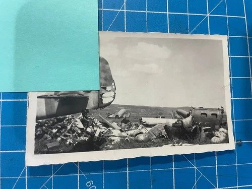 Photo WW2 US Army Troops With  Captured German Air Plane Crashed   2.75" X 4.5"