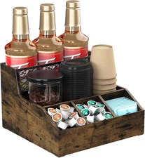 Coffee Station Organizer for Countertop, Wood Coffee Bar Organizer, Tea Condimen