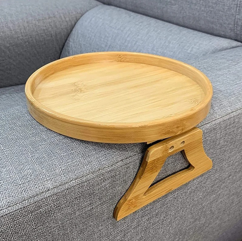 1 Pc Wooden Sofa Armrest Tray Clip-On Couch Table, Tv Snack Remote Holder