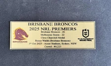 Brisbane Broncos 2025 Premiers Sublimation Plaque
