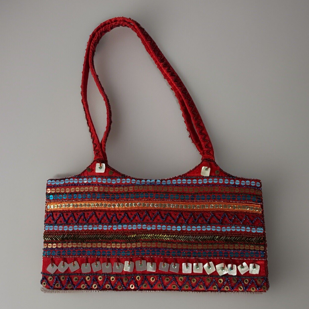 Vintage Indian Handmade Ladies Embroidery Bohemian Chic Shoulder Bag Tote Red