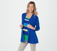 Susan Graver Liquid Knit Cardigan Sweater Blue Green L New