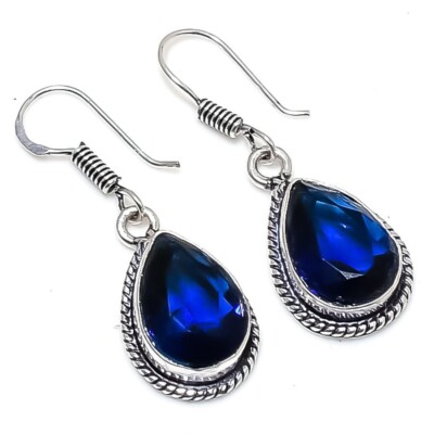 London Blautopas Edelstein handgefertigt 925 Sterlingsilber Schmuck Ohrring G...