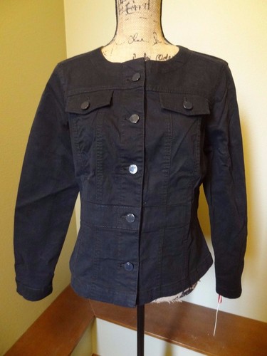 New Elle Collarless Peplum Denim Jacket 