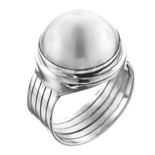 White Mabe Cultured Pearl 925 Sterling Silver Ring
