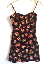Urban Outfitters Dress XS Maroon Floral Velvet Sweetheart Neck Sleeveless Mini