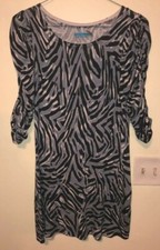 Alice & Olivia Sweater Dress M Black Gray Zebra Ruched Sleeve Silk Cashmere