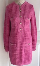 CHANEL 20B PINK SHIMMER PEARL BUTTONS KNIT MINI DRESS 38