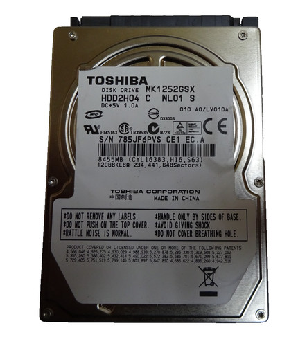 120 GB SATA TOSHIBA MK1252GSX S/N: 785JF6PVS  2,5 " #NFP1032