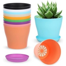 8 Colours 5 Sizes Indoor Plant Pots with Saucer and Drainage Hole Deco Planters