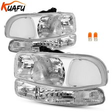 4pcs For 1999-2006 Gmc Sierra 00-06 Yukon Chrome Headlights W Bumper Lamps