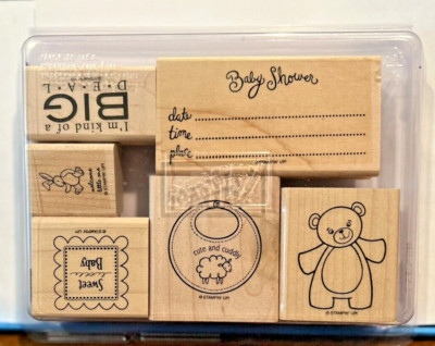 Stampin' Up Cute and Cuddly Wood Mount Rubber Stamp Set of 6, New