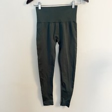 Set Active Leggings Womens Small Gray/Green Seamless Crop Ankle High Rise Ribbed