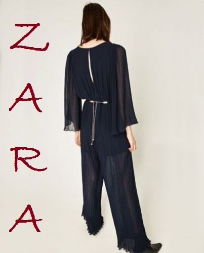 ZARA Pleated Navy Blue Jumpsuit New (RT 