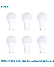 6 Bulbs,9W 60W Equivalent , Dimmable,A19 LED,Soft White 3000K,GU24 Base Bulb