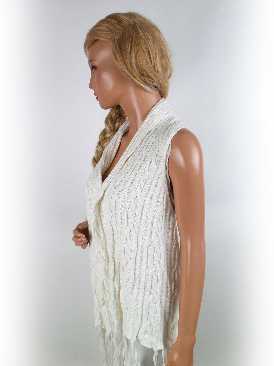 Cardigan Tricoté Câblé Gris Et Blanc Ronson Taille XL - Occasion Très Bon état