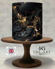 Edible Marble Black and Gold Cake Wrap Photo Edible Cake Border ICING/WAFER !025