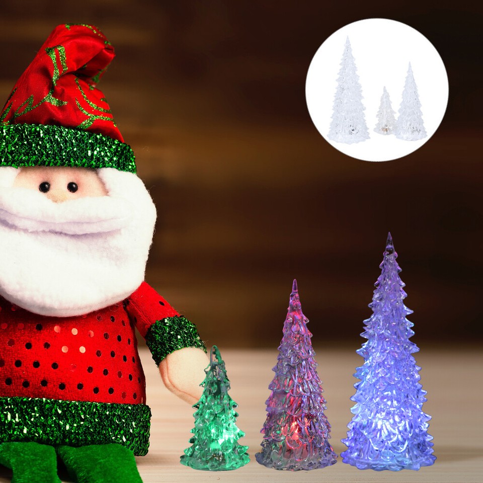 3 Pcs Acrylic Christmas Trees for Table Top Lighted Decorations Glass