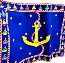 Nautical Panel Fabric Anchor Ship Boat Stars Blue Yellow 24.5 x 32" Each
