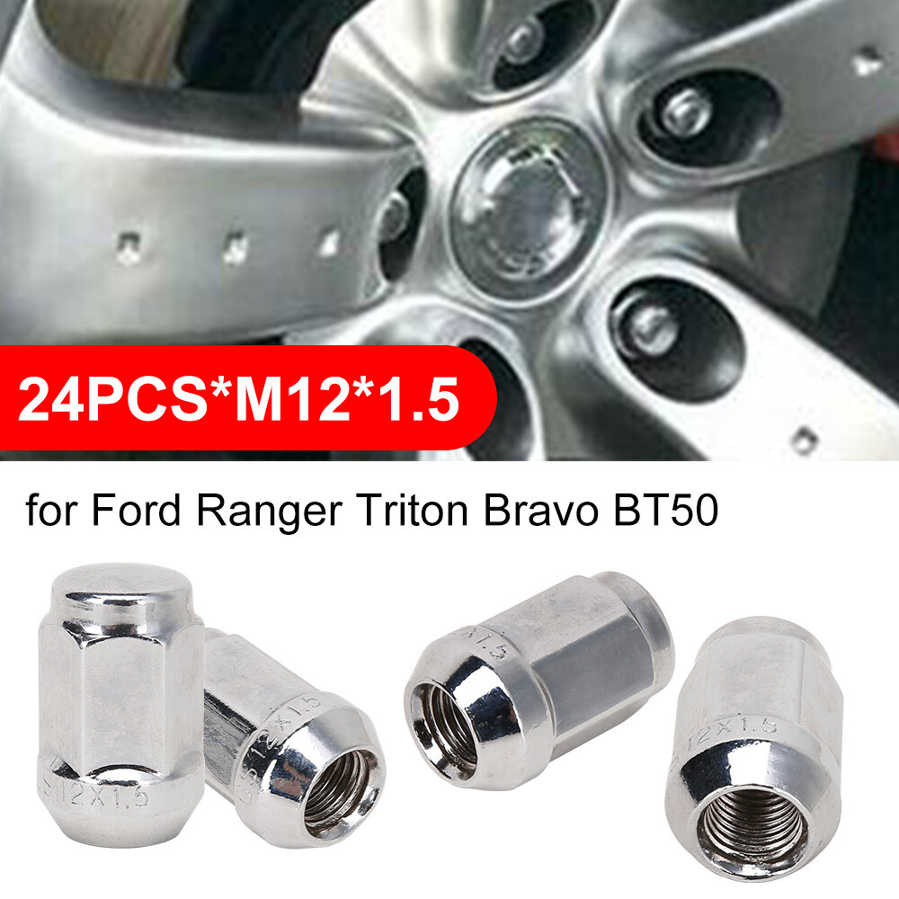 24Pcs M12x1.5 Wheel Nuts Chrome Lug Nut For Ford Ranger Triton Mazda