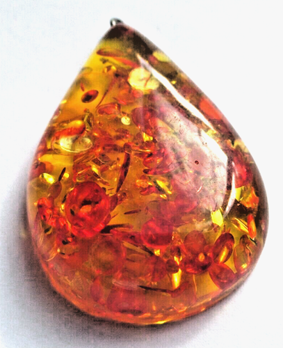 Pendentif nacre goutte 60mm Orangé ajout résine poisson - Pendentifs