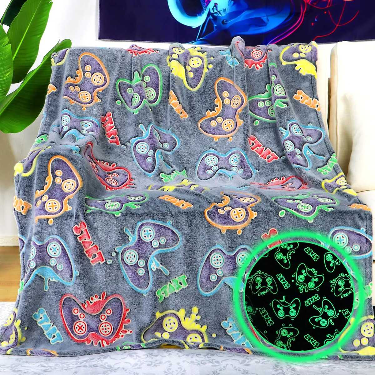 Gaming Themed Flannel Fleece Blanket - Lightweight Throw For Bed, Couch, Or Office, Multiple Sizes - View #4