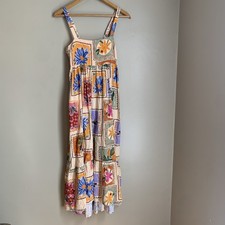 Paper Heart Dress Sleeveless Small Peach Floral Stamp Linen Blend Garden Plants