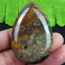 V12715 48x33x7mm Natural Green/yellow Ocean Jasper Teardrop Pendant Bead