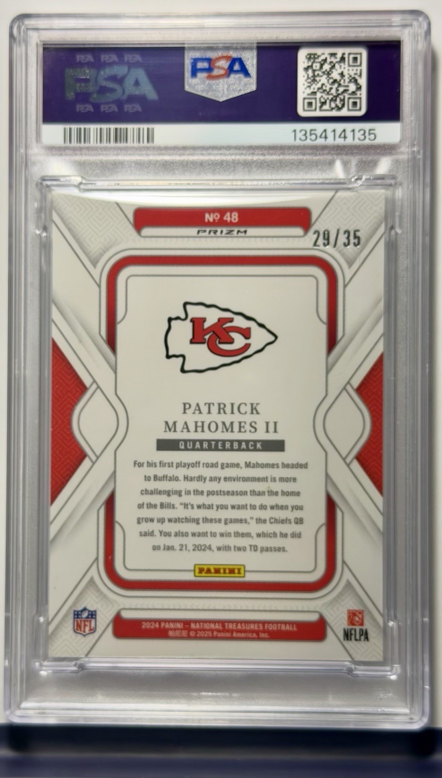 🔥 🏈2024 Panini NT Patrick Mahomes Premium 29/35 #48 PSA 9 29/35 Chiefs.🏈🔥 view 2