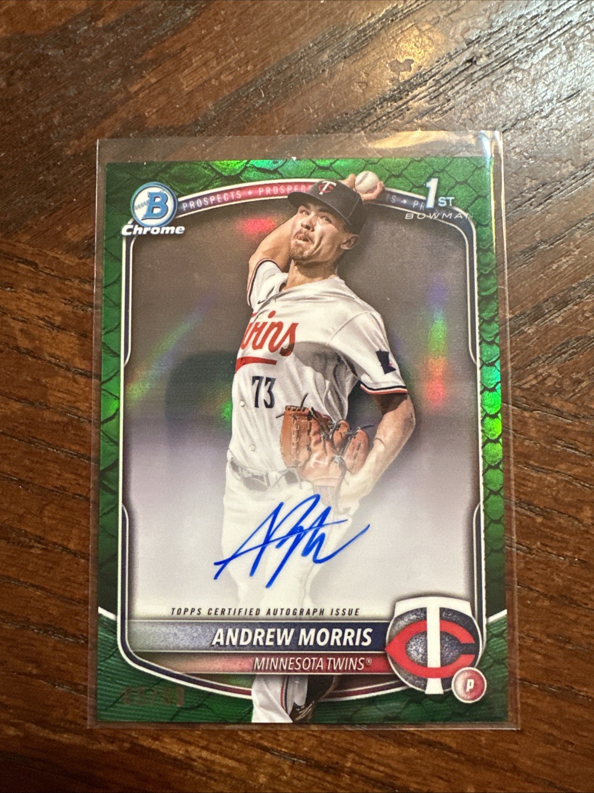 2025 Bowman Chrome Prospect Auto Andrew Morris #CPA-AMO Green Reptilian /99