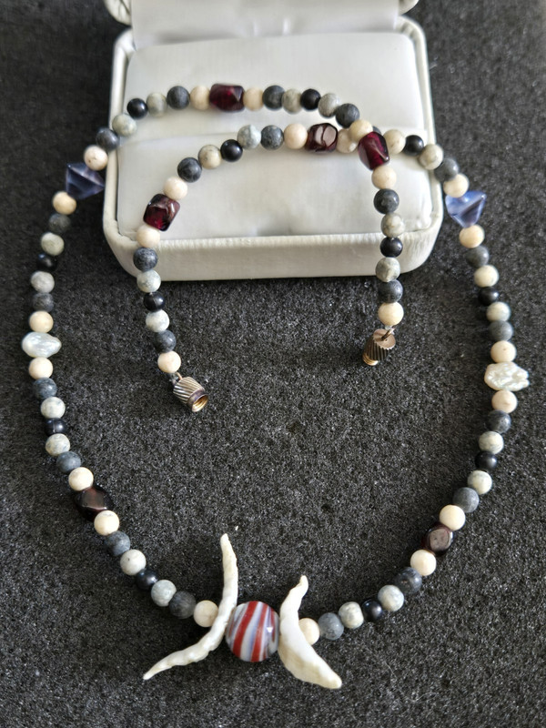 Men's Women's Necklace -Shell Pearl Stone Agate Glass Marble Beaded VTG Necklace
