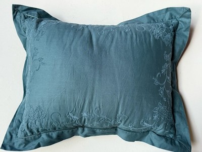 RARE *RALPH Lauren CHAPS Annabelle  Decorative PILLOW Teal Blue Stitched FLOWERS
