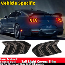 Laser Textured Smoked Tail Light Covers Guard Trim For Ford Mustang S650 2024-26 Laser Textured Smoked Tail Light Covers Guard Trim For Ford Mustang S650 2024-26