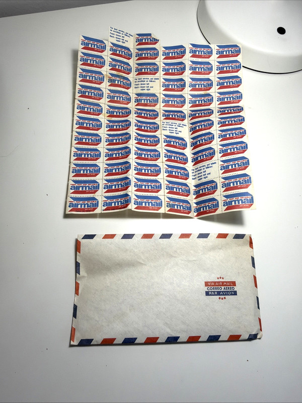 Vintage 1974 Airmail Etiquette Label Sheet 70+ Unused Par Avion Postal Envelope