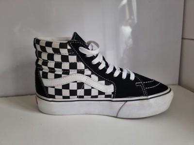 VANS SK8 Hi UK 4 EU 36,5 BLACK WHITE SUEDE CANVAS PLATEAU CHECKERBOARD SNEAKER