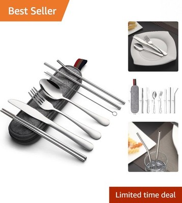 Sleek and Durable 8-Piece Cutlery Set with Portable Case - Perfect for Travelers